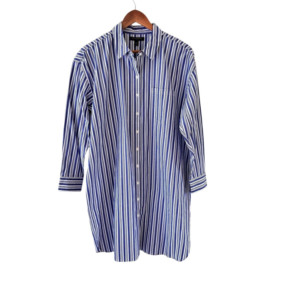 Banana Republic Button Up Shirt Dress Womens Size M Blue Preppy Striped NWT